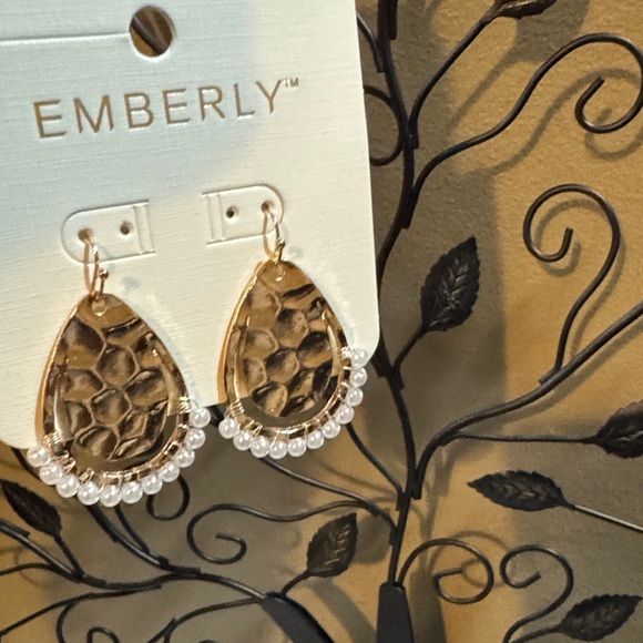 Emberly Gold and White Teardrop Earrings - Picture 3 of 6